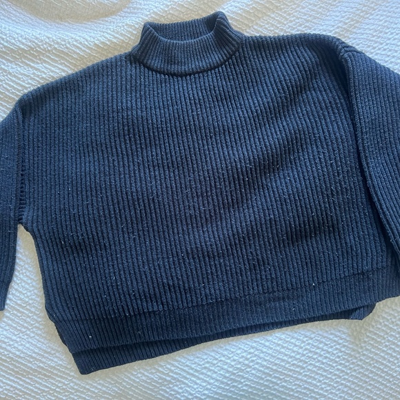 Topshop Navy Ribbed Knit Mock Neck Sweater Size S - Picture 2 of 4